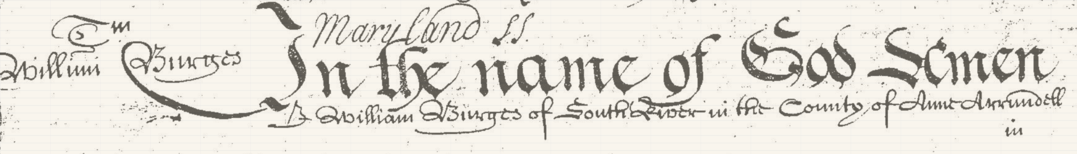 Beginning of William Burgess's will. This image is enhanced via ChatGPT-4 to look like laid paper used at the time. Heading of William Burgess’s will