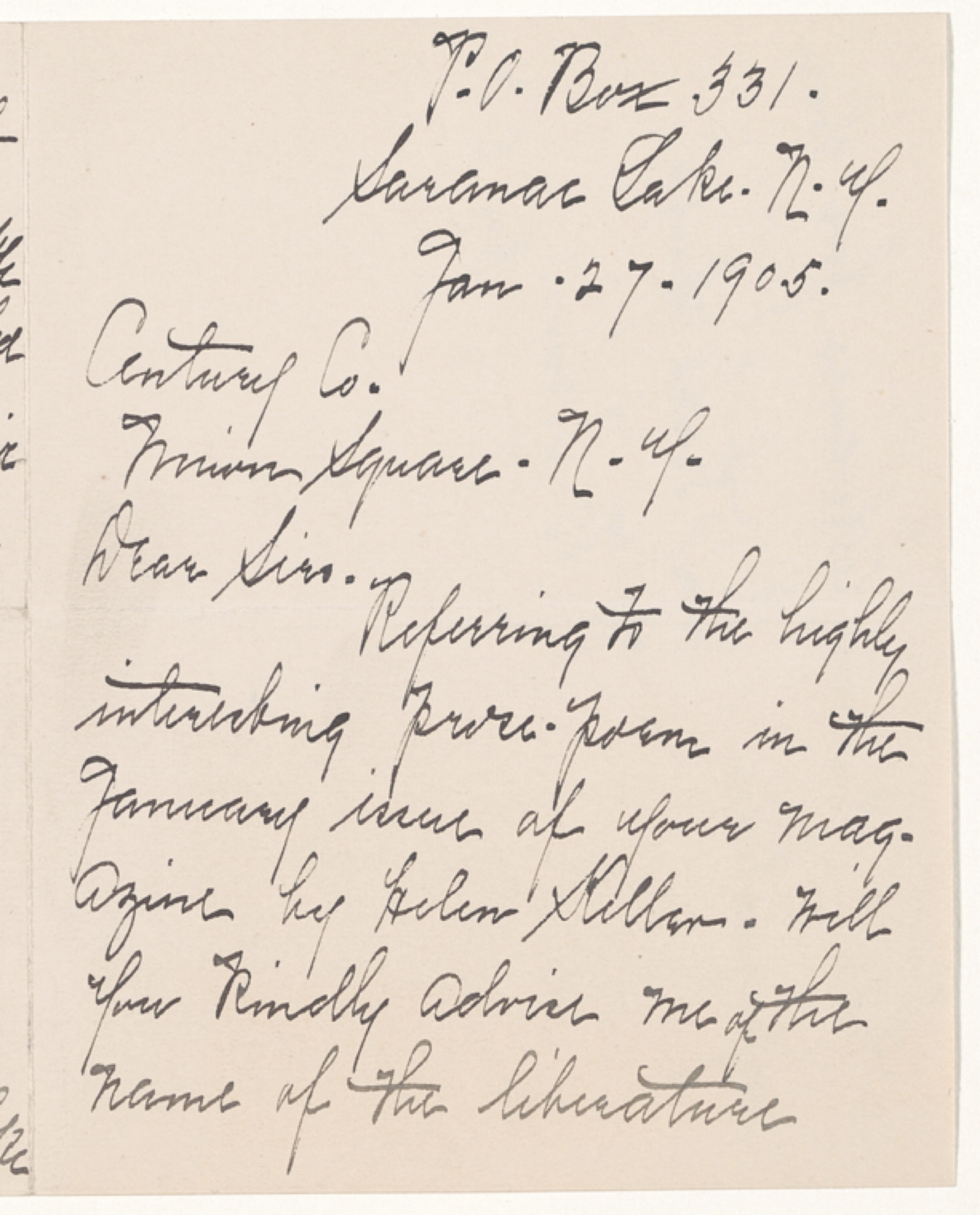 Page 1 of Raleigh's 1905 letter to The Century Company
